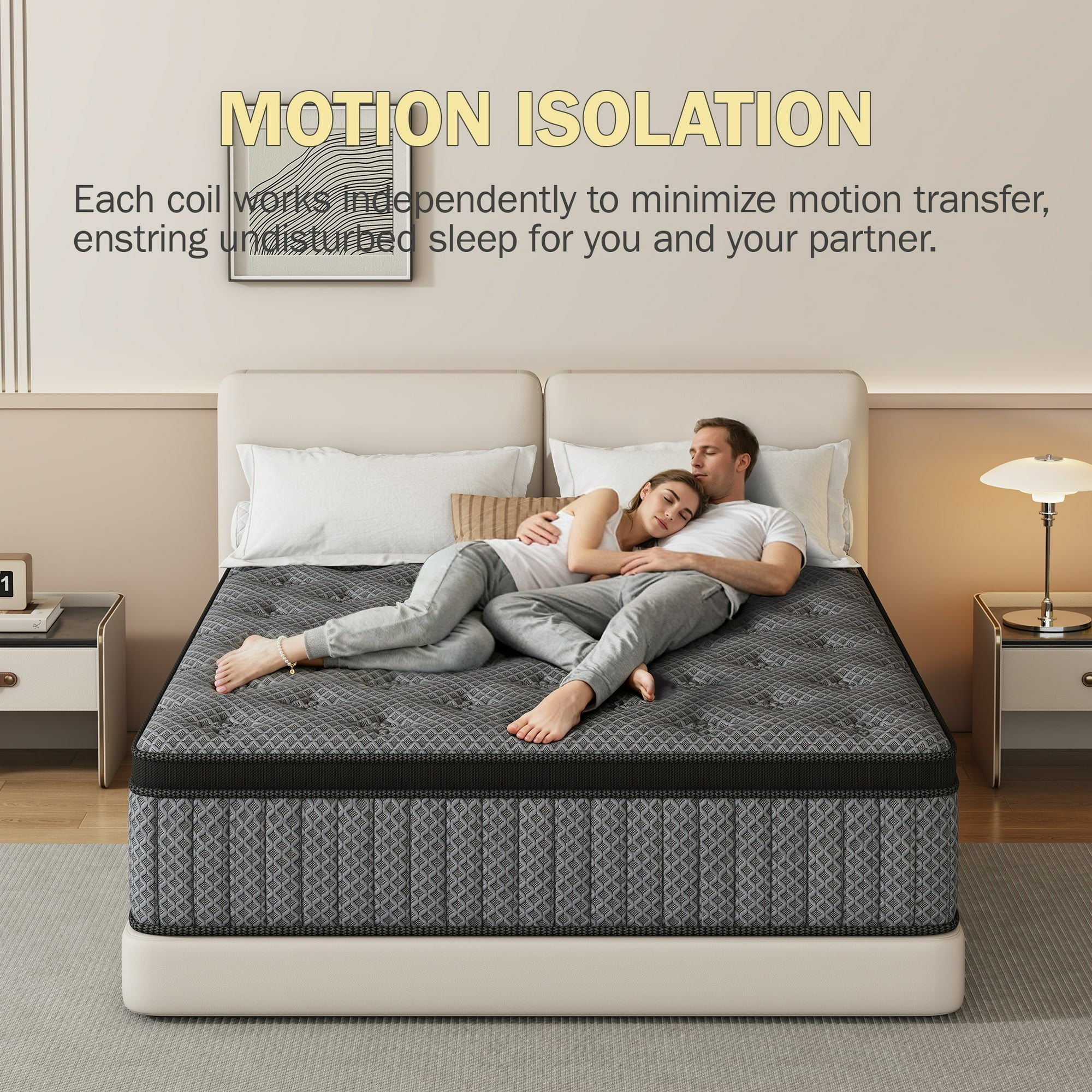 HIKOS 12 inch King Mattress in a Box, Cooling Gel Memory Foam Hybrid Mattress with Individually Wrapped Pocket Coils, Medium Firm King Size Mattress, Pressure Relief for Adult