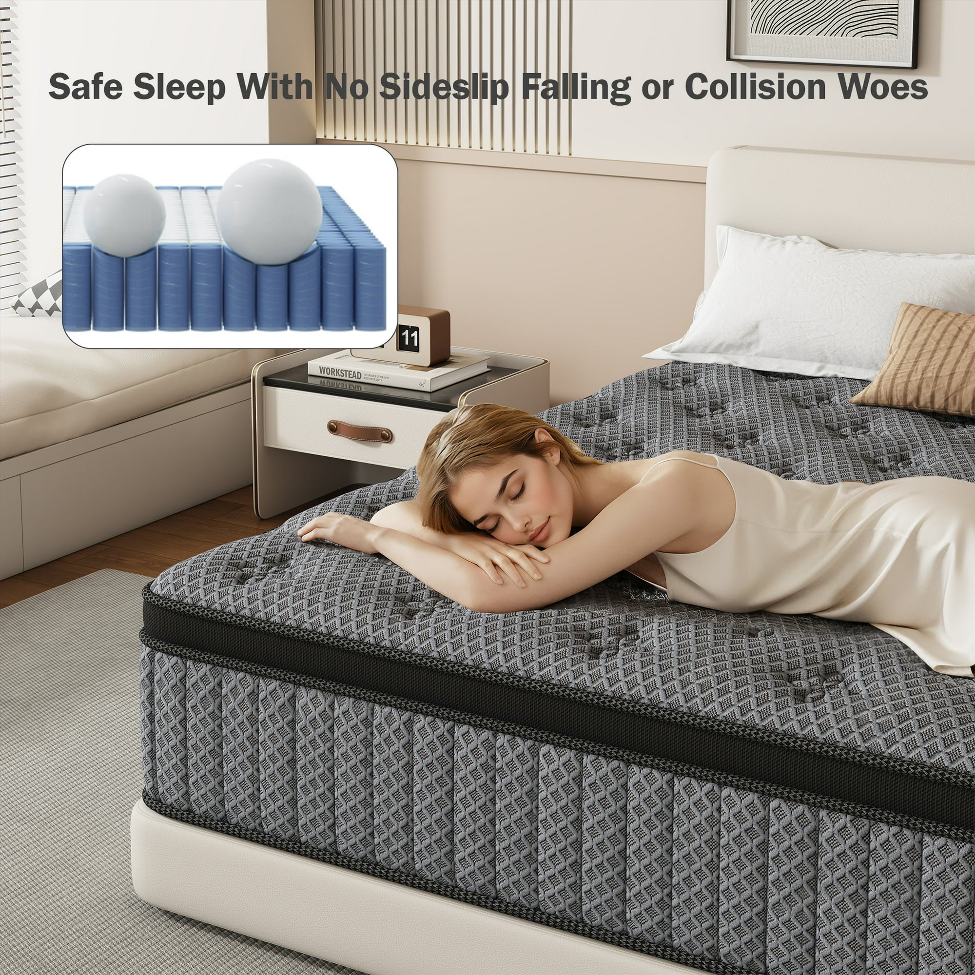 HIKOS 12 inch King Mattress in a Box, Cooling Gel Memory Foam Hybrid Mattress with Individually Wrapped Pocket Coils, Medium Firm King Size Mattress, Pressure Relief for Adult