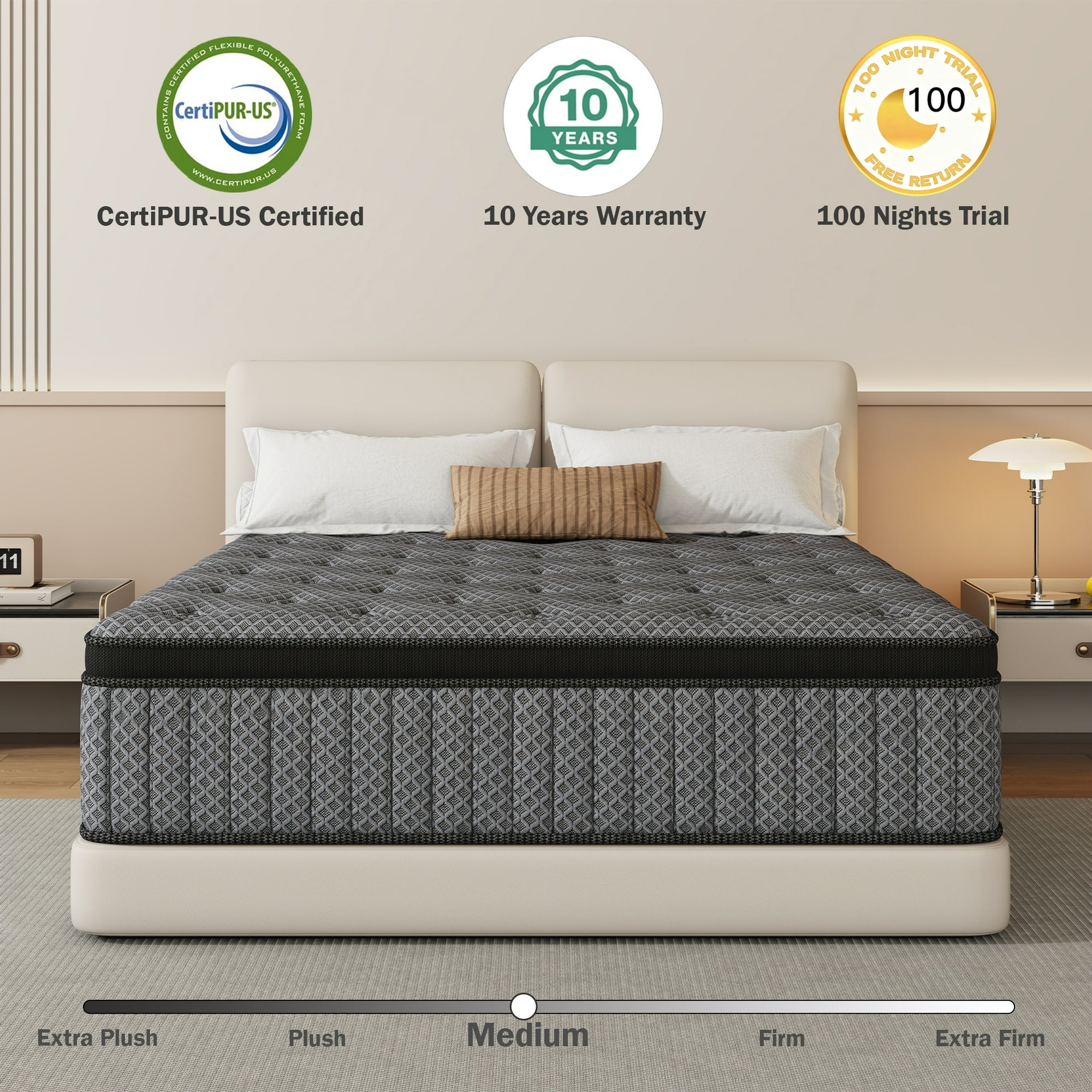 HIKOS 12 inch King Mattress in a Box, Cooling Gel Memory Foam Hybrid Mattress with Individually Wrapped Pocket Coils, Medium Firm King Size Mattress, Pressure Relief for Adult